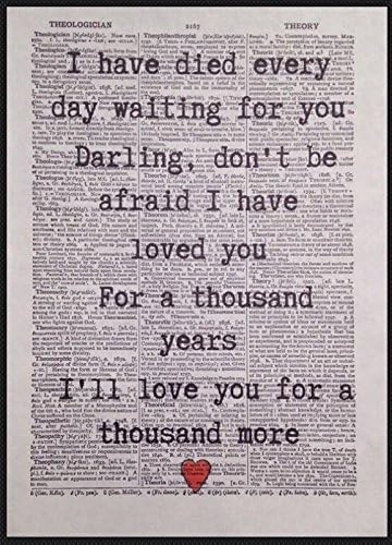 "A THOUSAND YEARS" CHRISTINA PERRI LYRICS PRINT VINTAGE FIRST DANCE WEDDING GIFT Music