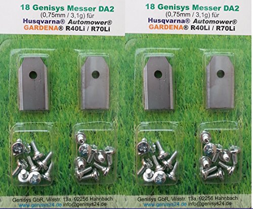 36 Messer + Schrauben (0,75 mm / 3,1g) für alle Husqvarna Automower Modelle & Gardena R40Li, R45Li, R70Li Rasenmäher 0,75 - 2