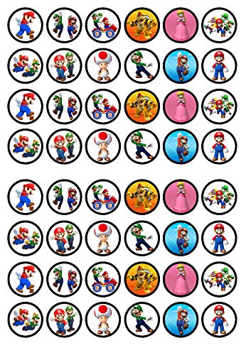 48 super Mario Bros commestibili Premium spessore zuccherato vaniglia, wafer Rice Paper mini cupcake topper, cake pops, Cookies