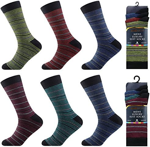 Mens Socks Cotton Rich 6/12 Pack Designers pattern Comfortable Breathable Socks (6-11) THIN STRIPE SOCKS 12 PACK
