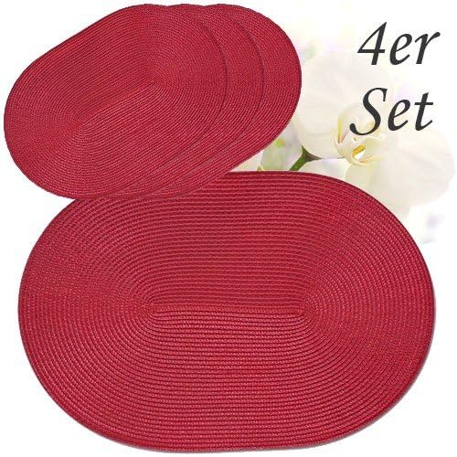 table mat placemat placeset 4 pieces set red oval braided from synthetics 46x30 cm