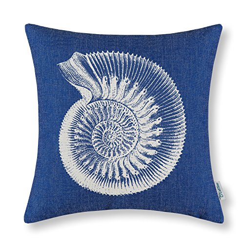 Euphoria Home Dekorative Kissenbezug Akzente Baumwoll Leinen Mix Mediterranean Meer Schale Blau Colour 45 X 45cm