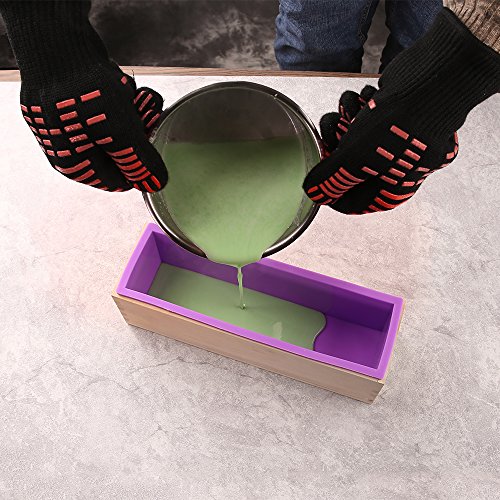 HUKOER Rechteckige Silikon-Seifenform mit Holzbox und Holzdeckel mit 2 Presslöchern, 2 Stück Nette Silikonformen und ein Holzseifenhalter für DIY Hausgemachte (B) - 5