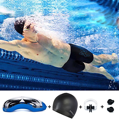 Schwimmbrille mit Schutzhülle,Badekappe Nasenklammer, Ohrstöpsel – Profi Leistung Unisex Schwimmbrille für Erwachsene mit 100% UV-Schutz, Anti-Beschlag-Spiegel / Getönte Gläser sehr bequeme, einfach einstellbare Kopfhalterung aus Silikon & anpassungsfähiger, dichter Verschluss, um die beste wasserdichte Komfortmaske zu schaffen - 6