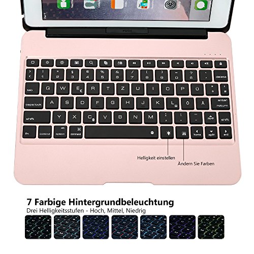 iPad Pro 9.7 Tastatur Fall, iEGrow F06 Dünn Aluminum Bluetooth Tastatur mit Schutzhülle Abdeckung und 7 Farbe Hintergrundbeleuchtung für iPad Air 2 und Pro 9.7 [QWERTZ deutsches Tastaturlayout] Rose Gold - 3