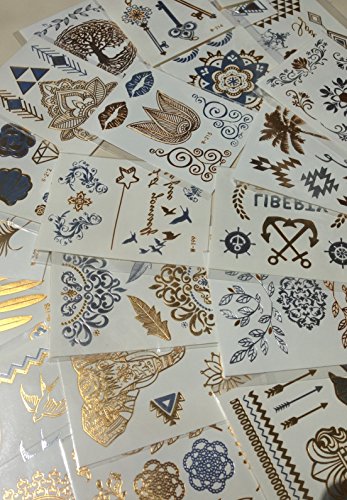 10 kleine Sheets METALLIC TATTOO EINMALTATTOO GOLD SILBER TATTOO Schmuck Tattoo Kleber für Körper - 3