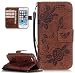 Produktbild Roreikes Apple iphone SE 5 5S Hülle, iphone SE 5 5S Case , Muster PU Leder Handyhülle Flip Wallet Cover Blume Schmetterling Pattern Hülle Bookstyle Tasche mit Strap Portable Carrying Schutz Cases Etui Lederhülle Handytasche mit Magnetic Closure Stand ID Card Slots Pouch Soft Silikon für Apple iphone SE 5 5S (Braun)