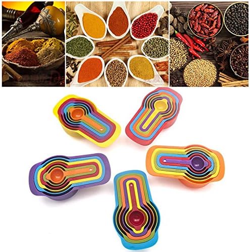 6 Pcs A Set of Plastic Nested Measuring Cups Spoons Stackable Rainbow Kitchen Measuring Set for Bakeware Random Color