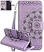 Produktbild Sony Xperia XA1 Hülle(5,0Zoll),Roreikes Bookstyle Handyhülle Premium PU-Leder Tasche Flip Case Brieftasche Etui Handy Schutzhülle 3D Relief Totem Blume Muster Geschnitzte Design Backcover Flip Cover Wallet Hardcase im Bookstyle mit Standfunktion Karteneinschub-Lila