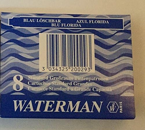 WATERMAN Set of 12 Boxes of 8 Cartridges Blue Ink, standard, Erasable
