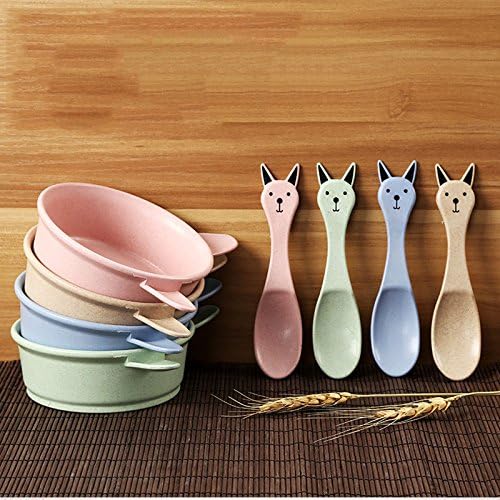 SZCSY Healthy wheat straw products baby food drink porridge small bowl children anti-hot anti-drop bowl spoon tableware set (blur)