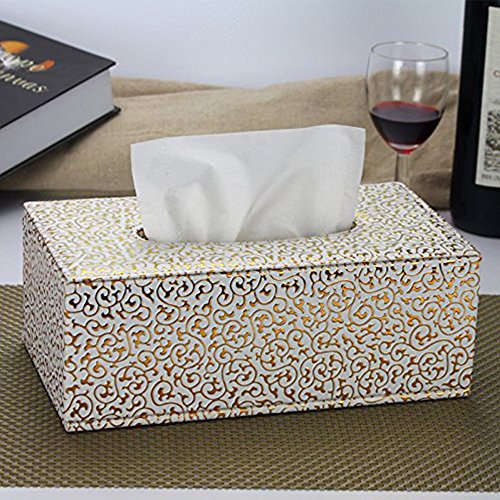 SOEKAVIA PU Leder Kleenex boxen Tissue Box Taschentücher boxen Kosmetikbox für Haus und Auto(Groß)-Gold - 4