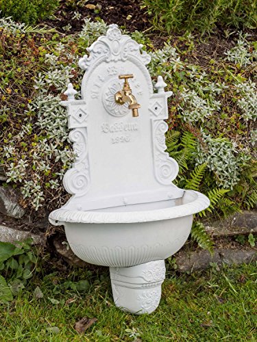 Waschbecken Brunnen Wandbrunnen 72,5cm Alu Garten im antik Stil weiß fountain - 2