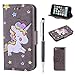 Produktbild Lederhülle für iPod Touch 6G/5G, ZCRO Leder Handyhülle Einhorn Muster Brieftasche Schutzhülle Magnetverschluss Flip Case Etui Hüllen Wallet Cover mit Kartenfach Stift für iPod Touch 6G/5G Generation (Grau)
