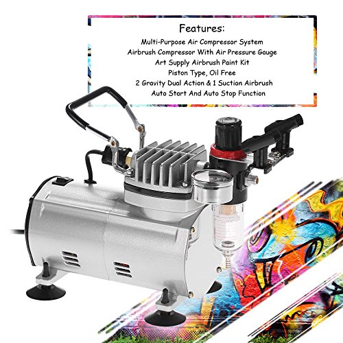 KKmoon Professional 3 Airbrush-Kit mit Luftverdichter Dual-Action Hobby Spray Air Brush Set Tattoo Nail Art Lack Versorgung w / Reinigungsbürste - 9