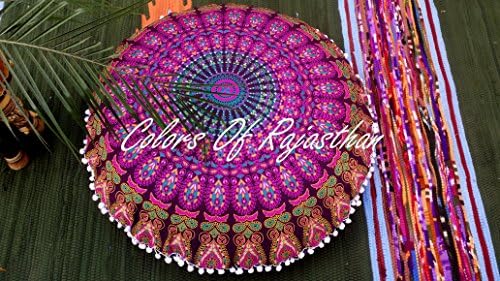COR's Hippie Ombre Mandala Tapestry Round Floor Cushion Cover Roundie Wall Hanging Beach Towel Throw Yoga Mat Round Tapestry 82 CM's Decorative Pillow