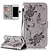 Produktbild Roreikes Apple iphone 7 Plus Hülle, iphone 7 Plus Case (5.5 Zoll), Muster PU Leder Handyhülle Flip Wallet Cover Blume Schmetterling Pattern Hülle Bookstyle Tasche mit Strap Portable Carrying Schutz Cases Etui Lederhülle Handytasche mit Magnetic Closure Stand ID Card Slots Pouch Soft Silikon für Apple iphone 7 Plus (5.5 Zoll) (Grau)