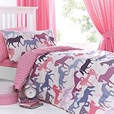 Just Kidding! Gallop Horses Pink Blue Girls Single Duvet Quilt Cover Bedding Set