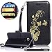 Produktbild HUDDU Schwarz Handyhülle für Samsung Galaxy S6 Hülle Golden Schmetterling Muster Luxus PU Leder Tasche Wallet Case Cover Flip Ledertasche mit Kartenfach Magnetverschluss Stand Brieftasche Etui Slim Handytaschen Blumen Schutzhülle für Samsung Galaxy S6 Klapphülle im Bookstyle