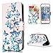 Produktbild Lonchee Schutzhülle / Cover / Handyhülle / Ledertasche / Brieftasche Etui für Apple iPhone 5 5S 5SE Marmormuster Gemalte Muster Design Folio PU Leder Tasche Case Hülle im BookStyle mit PU Leder Hülle Wallet Case – Kleiner blauer Schmetterling