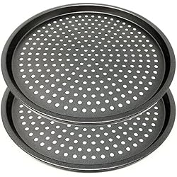 LS Kitchen - Moules à Pizza Perforées - Plaque à pizza Anti-Adhésive - Set 2 - Acier au Carbone - Ø 29 cm