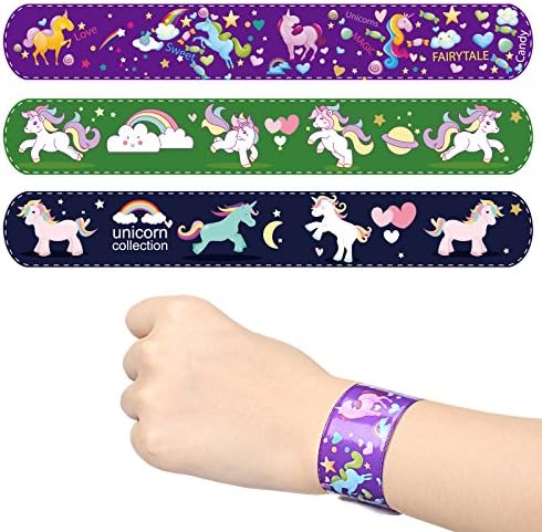 Moncolis 12pcs Slap Band Bracelets Rainbow Unicorn Print Wristbands Toys for Children Parties Decorations