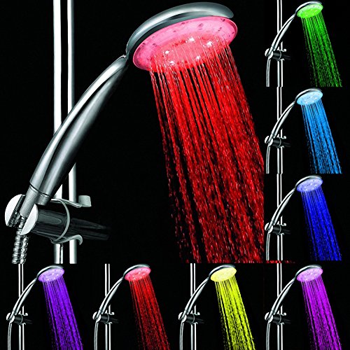 Crazyfire Duschkopf, bunte automatische Farbwechsel-RGB-LEDs, Rund, 7 Farben, Handbrause - 2