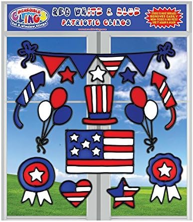 4th of July Window Gel Clings (23 pc) for Kids and Adults - Independence Day, USA, American Flag, Ribbon and More - Wall and Window Clings - Reusable and Removable Fun Decorations
