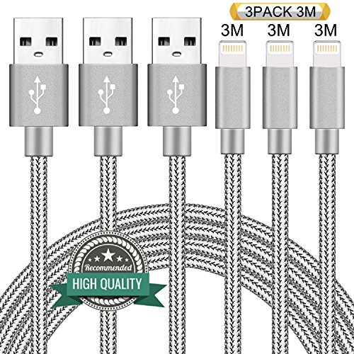 Youer C  ble iPhone 3M   Pack de 3  C  ble Lightning vers USB Chargeur iPhone en Nylon avec Aluminium Connecteur pour iPhone X 8 8 Plus 7 7 Plus 6s 6s