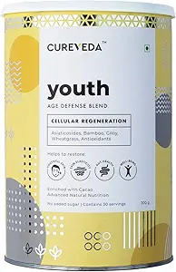 Cureveda Youth Anti-Aging powder (1 Month Pack) for Wrinkles, Fine Lines, Gut Health, Skin Rejuvenation with Antioxidants and Detox - 300gm