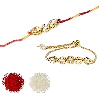 Yellow Chimes Exclusive Combo of 2 Pcs Designer Handmade Dori Beads Worked Bhaiya Bhabhi Combo Rakhi Bracelet with Roli…