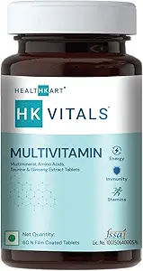 HealthKart Multivitamin for Men and Women, with Vitamin C, Vitamin B12, Vitamin D, Zinc, Ginseng Extract and Multiminerals (60 Multivitamin tablets)