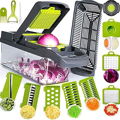 SAIAOBO Mandoline Coupe-Légumes 13 en 1, Trancheur de Légumes, Légumes Râpés, Hachoir de Graterie de Cuisine Multifonction à 7 Lames Réglable pour Trancher, Couper Les Légumes et râper