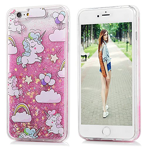 iphone 6/6S Hülle Badalink UltraSlim Schutzhülle TPU+PC Handyhülle Case Cover Treibsand Flüssige Glitzer Glitter Stern Pferd Handytasche Anti-Rutsch Kratzfest - 3