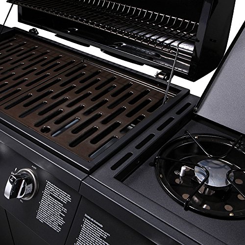 TAINO® Gasgrill BBQ Grillwagen 4 Edelstahl-Brenner 1 Seitenkocher Gas-Grill TÜV Farbe Schwarz (4+1) - 5