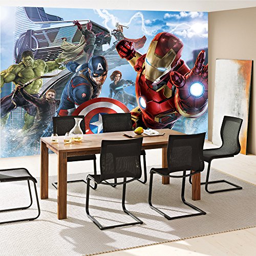 Fototapete 254×184 cm PREMIUM Wand Foto Tapete Wand Bild Papiertapete – Cartoon Tapete Marvel AVENGERS Thor Captain America Black Widow Hawkeye Falcon blau – no. 2803 - 7