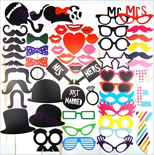 Preisvergleich Produktbild JZK® 58 x Party Foto Verkleidung Fotoaccessoires Schnurrbart Lippen Brille Krawatte Hüten Photo Booth Props Set Fotorequisiten Partei Requisiten Hochzeit Partymitbringsel Zubehör (58 x Just Married)