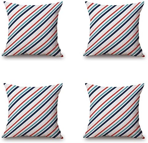 ELLEMOI Set of 4 Geometric Decorative Cushion Cover in Cotton Linen Square Throw Pillow Cover Sofa Cushion Case Pillowcase 45x45 cm Colorful Striped Series (45 x 45 cm, Type B)
