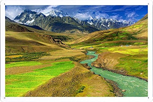 Metal Poster Tin Sign Plate River Mountains Valley Spring Fields Colors Sky Clouds 61182 Retro Vintage Wall Décor by hamgaacaan (20x30cm)