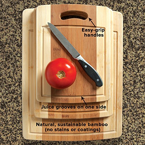 CC Boards Dreiteiliges Schneidebrett-Set aus Bambus: Hölzerne Metzger-Blockbretter mit Saftrille und Griff - 2