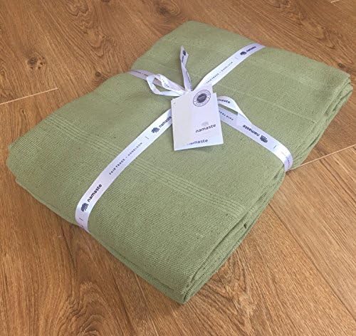 Large Fair Trade Textured Cotton Weave Throw Bedcover Blanket 225cm x 250cm (Sage Green)