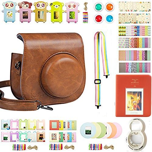 Katia Mini 8 Instant Camera Accessories for Fujifilm Instax Mini 8 - Instax Mini 8 Case/Photo Albums/Selfie Lens/Filters/Border Stickers/Wall Hanging Frames/Camera Strap (New Brown) Set4-1