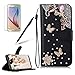 Produktbild Girlyard für Samsung S9 Plus Diamant Lederhülle, Bling Glitzer DIY Crystal Schutzhülle Luxus Premium PU Flip Case mit Lanyard Strap Standfunktion Kartenfach Magnetverschluss Etui für Samsung Galaxy S9 Plus Rosa Libelle Schmetterling Blume