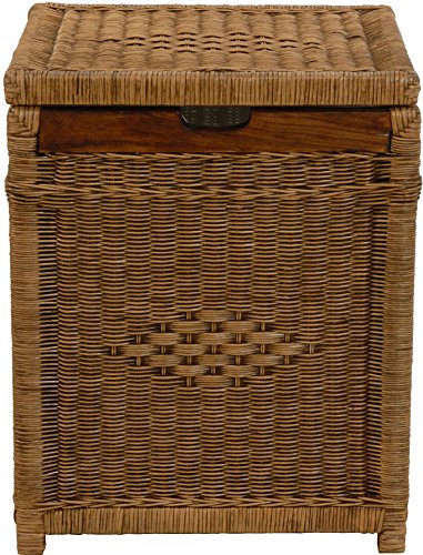 Wäschekorb mit Holzrahmen aus Rattan, Vintage Braun – Versandkostenfrei in DE - 3