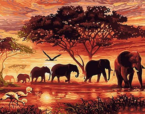Diy Animals Oil Painting Paint by Numbers Kit on Canvas with Pigment without Wooden Framed - Elephants