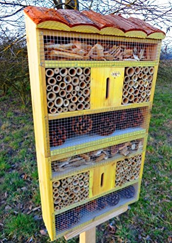 Groß – insektenhotels gelb hellgelb Sonne Vogelhäuser nistkästen insektenhotel, mit Holzrinde-Naturdach, FDV-HOST-OS als Ergänzung zum Meisen nistkästen Meisenkasten oder zum Vogelhaus Vogelfutterhaus Futterstation für Vögel Insektenhäuschen – insektenhotels, insektenhotel für ökologische biologische natürliche Blattlausbekämpfung, Marienkäferhaus-Marienkäfer-Marienkäferkasten-Schmetterlingshaus-Schmetterlinge,Gartendeko - 3