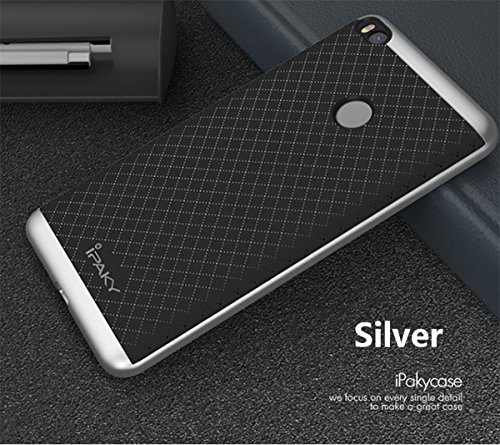 Xiaomi Mi Max 2 Funda  Ipaky Protecci  n interna TPU Flexible  Ultra Resistente  Marco Exterior R  gido PC efecto Metal  Anti Golpes  Carcasa H  brida Bumper Mi Max 2 - Plata