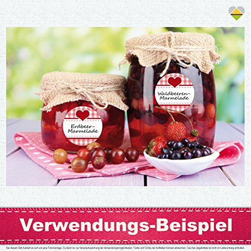 24 Aufkleber / Etiketten / Sticker | Landhausstil Kariert Herz | Rund | Ø 40 mm | Hellrot/Rot | F00038-06 | Ohne Beschriftung! | CuteLove & Head-Beat - 4