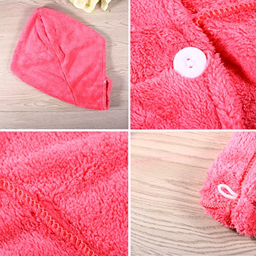 OUNONA 2 Stück Haar Turban Handtuch, Kopf-handTuch Mikrofaser(Rose Rot/Blau) - 5