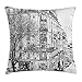 Produktbild ERCGY Winter Decor Throw Pillow Cushion Cover, Vector Illustration Paris Under The Snow Trees People Cars Print, Decorative Square Accent Pillow Case, 18X18 Inches, Black White